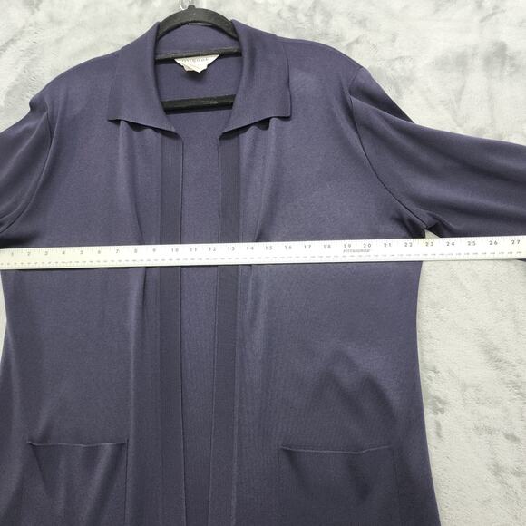 Exclusively Misook Sweater Womens M Blue Collared Cardigan Open Front Pockets - Picture 5 of 7